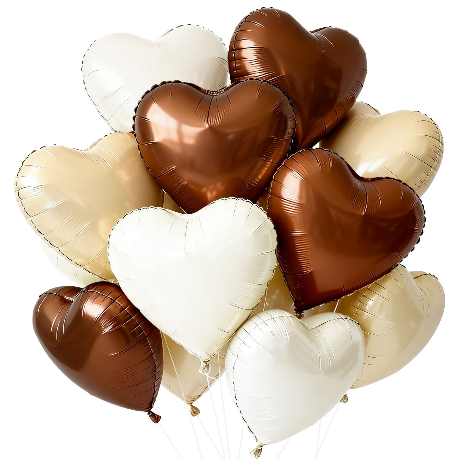 18 Inch Beige White Brown Heart Balloons, 12Pcs Apricot Beige Foil Heart Shaped Balloons, Boho Cream Nude Neutral Helium Balloon for Valentines,