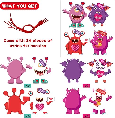 Miniatura 5 de DISJOURNEY Manualidades de San Valentín para niños, manualidades para el día de San Valentín, 24 paquetes de manualidades de monstruos para hacer tu