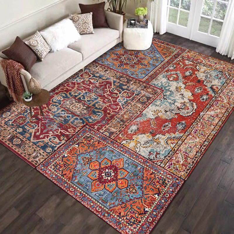 Grand tapis de salon 180x200 cm lavable et antidérapant style ethnique