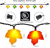 Vista 2 de Cadena de hojas de arce de otoño, luces de otoño para exteriores de 8.5 pies con 10 luces LED multicolor de hojas de arce enchufables, tira de luces