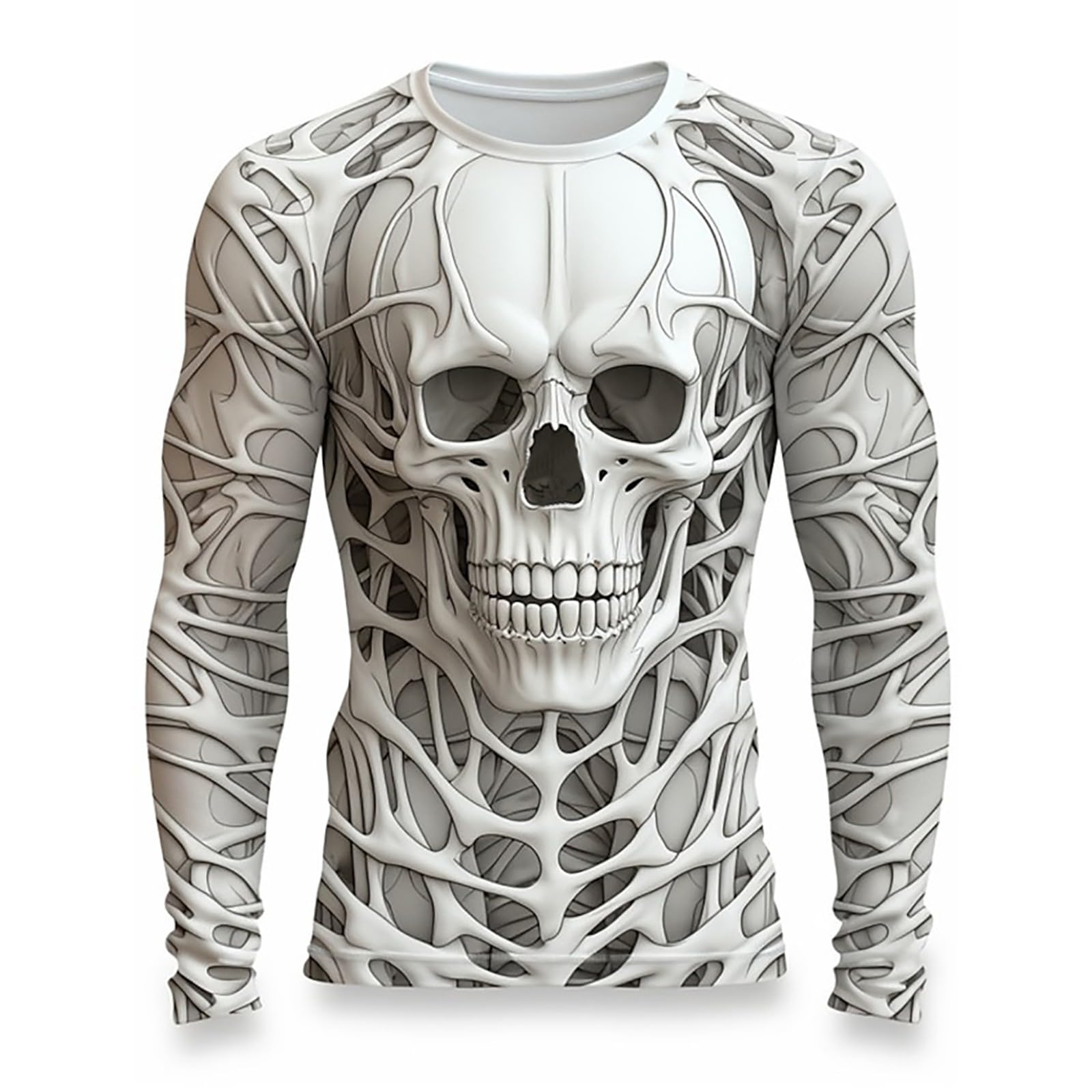 3D Print Skeleton Shirts Men Halloween Costumes Crew Neck Shirt Funny Long Sleeve Graphic Tees Skull Bone Casual