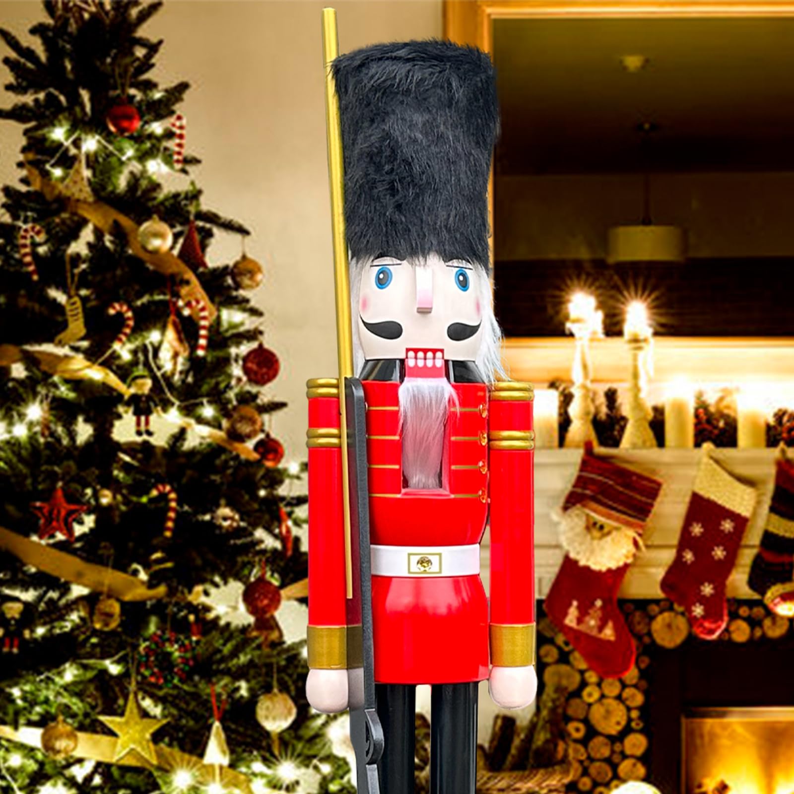 Ecom-Cdl Red Cdl 150Cm 60" 5Ft Tall Life-Size Large/Giant Christmas Soldier Carry Ceremonial Gun For Indoor Outdoor Xmas/Event/Ceremonies/Commercial Decoration(5 Feet,Soldier K07)