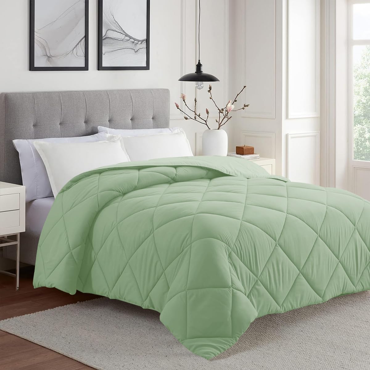 Cloth Fusion 200 GSM Microfiber Comforter Set Double Bed King Size, Soft & Warm Quilt for Winter, AC Comforter, Blanket Double Ded, Rajai, Lightweight Duvet (90x100 inch, Light Green)-image-16