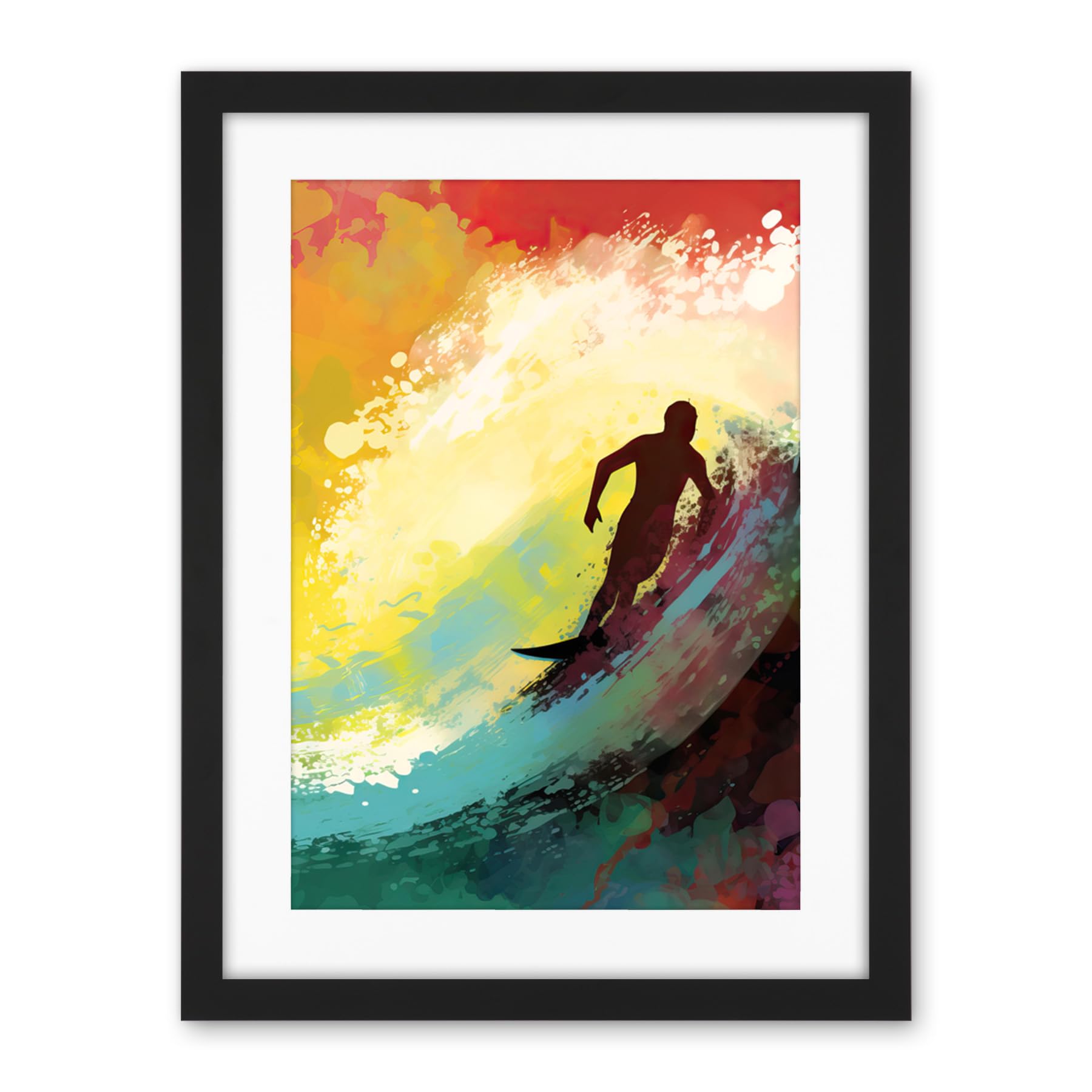 Artery8 The Silhouette of a Surfer Surfing on a Big Wave Artwork Framed Wall Art Print 18X24 Inch