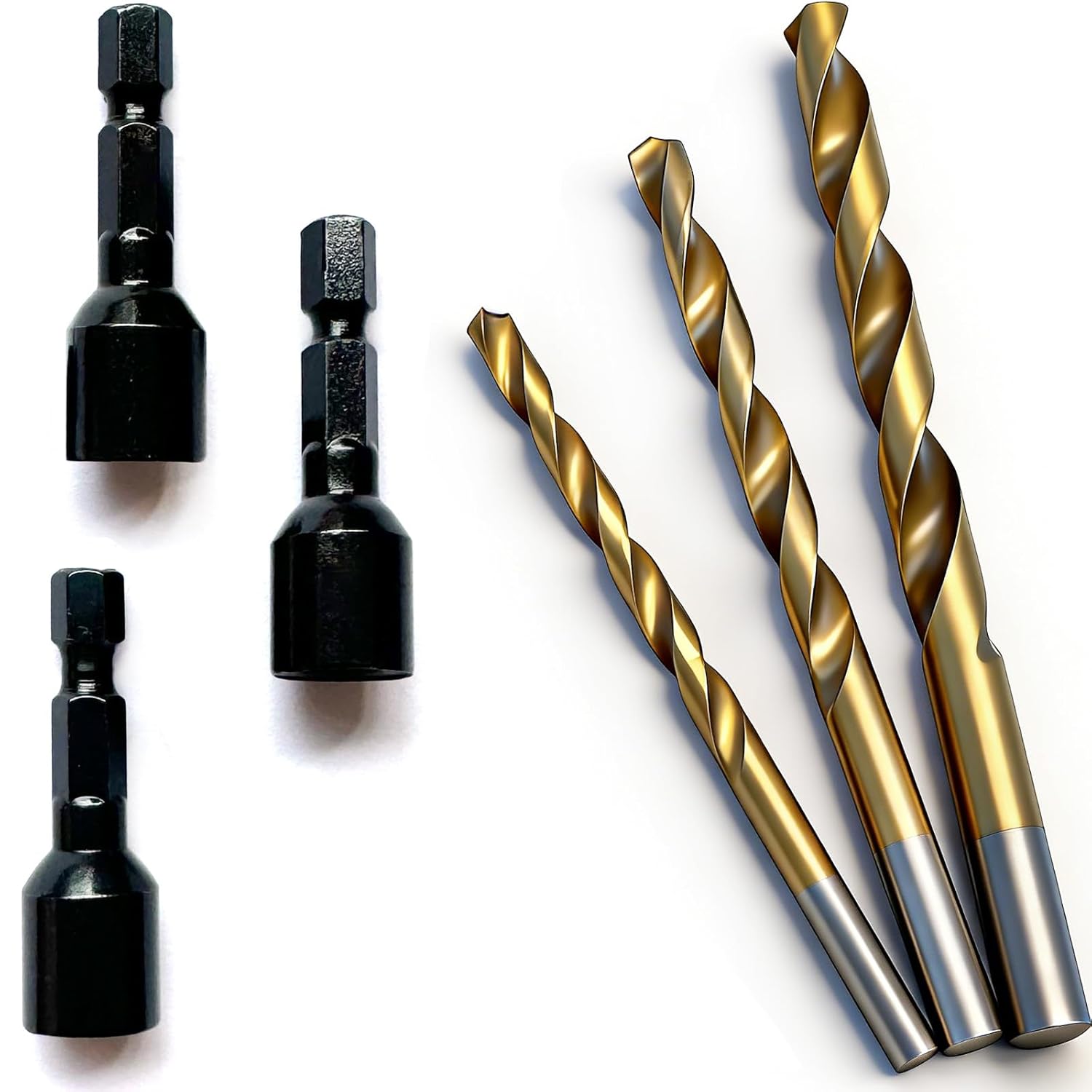 3 Set（6pcs） Hanger Bolt Driver and Drill,3Sizes Alloy-Steel Driver HSS Twist Drill for 1/4"-20 5/16"-18 3/8"-16 Double Headed Wood Screws Fully All Threaded Rod,Threaded Insert Hexagon Head Bits