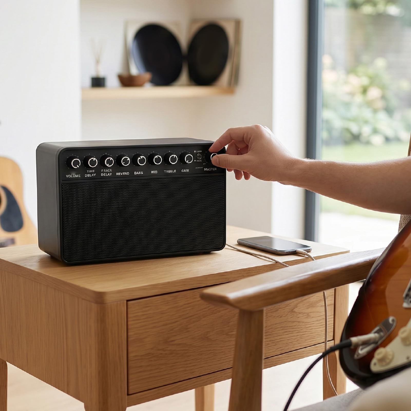 Pongnas Amplificatore per Chitarra Wireless Bluetooth, Mini Amplificatore Portatile con Batteria Ricaricabile USB C, Ingresso AUX, Jack per Cuffie per Prove Silenziose