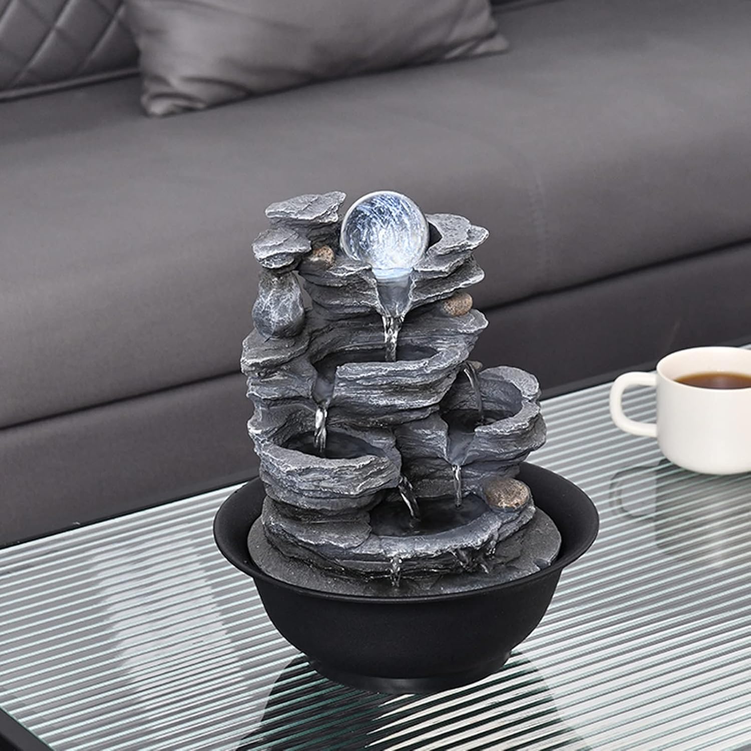 噴水 卓上噴水樹脂ラミネート岩滝禅瞑想噴水屋内リラックスデスクトップ噴水オフィスホーム寝室用 屋内噴水