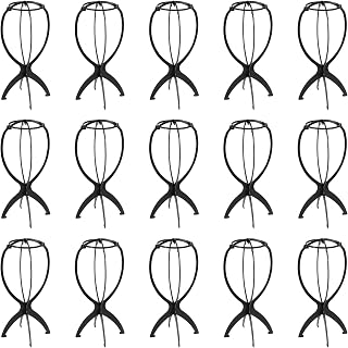 MANCHAP 15 Pack 14 Inch Wig Display Stands, Plastic Folding Wig Holder, Portable Wig Head Stand Collapsible Wig Display Holder Travel Wig Stand for All Wigs, Black