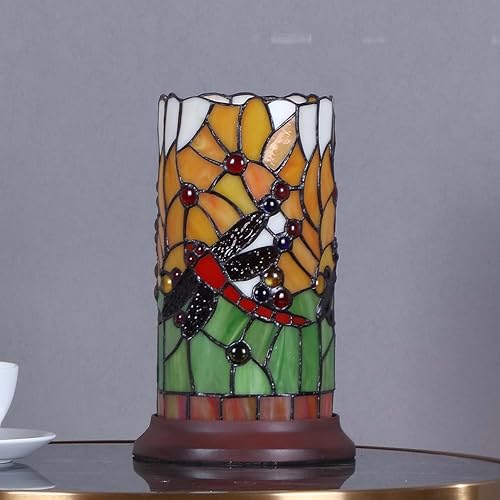 Miniatura 2 de Bieye L10650 Dragonfly Tiffany Style - Lámpara de mesa con pantalla cilíndrica, 10 pulgadas de alto