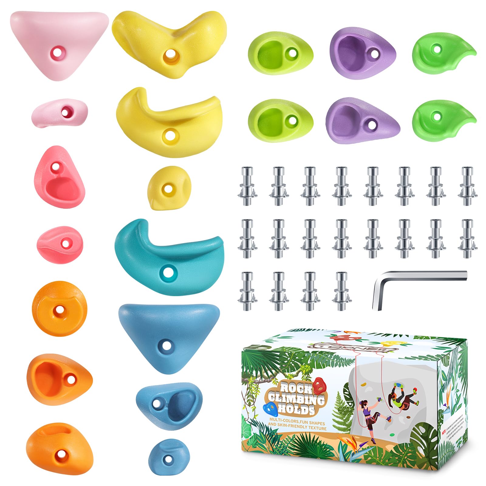 TOPNEW 20PC Kids Climbing Holds Set - Pastel Color Rocks With Hardware For Indoor/Outdoor Walls