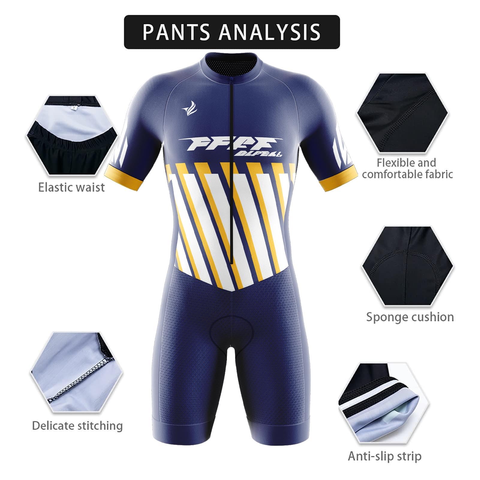 2025 Herren Fahrrad-Skinsuit Triathlon Anzug Herren Herren Radsportanzug gepolstert einteilig Trisuit Bike Top Short Trisuit Einteiler (Q6,L)
