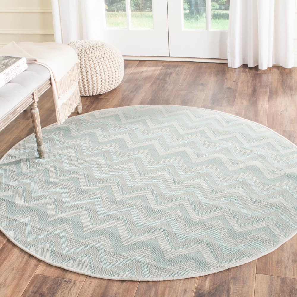 SAFAVIEH Washable Rug Outdoor Courtyard Collection - 2'3" x 12' Runner, Light Grey & Aqua Blue, Non-Shedding & Easy Cleaning, Ideal for Patio, Entryway, Mudroom, Hallway, Kitchen (CY6155-302)