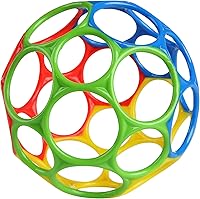 Vista 4 de Bright Starts Oball Easy Grasp - Pelota clásica sin BPA, juguete infantil en rojo, amarillo, verde, azul, edad recién nacido y más, 4 pulgadas