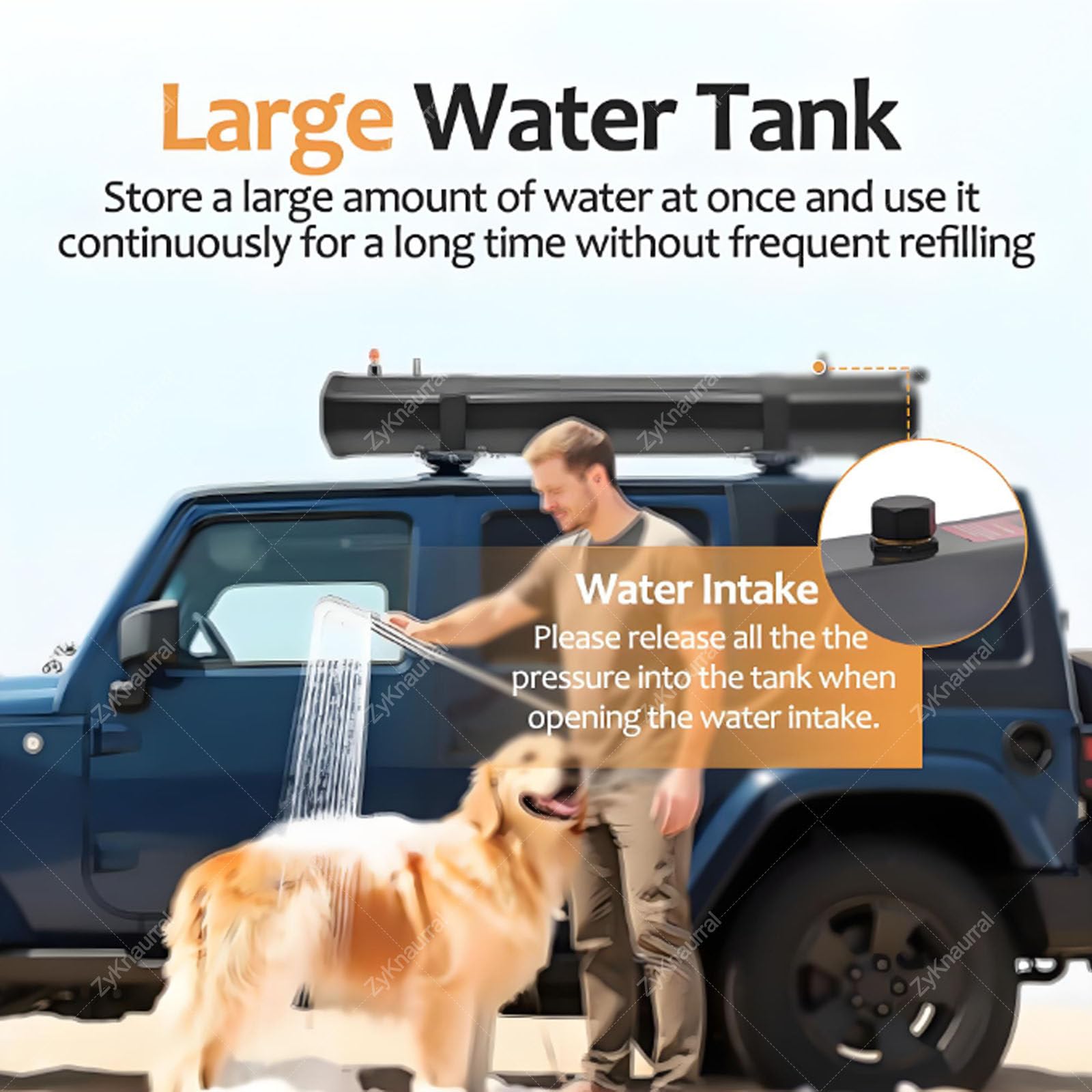 Depósito de agua autopresurizado para autocaravanas y todoterrenos - Ducha solar para portaequipajes | Universal para portaequipajes, lavaderos y duchas exteriores,20L/5.28Gal