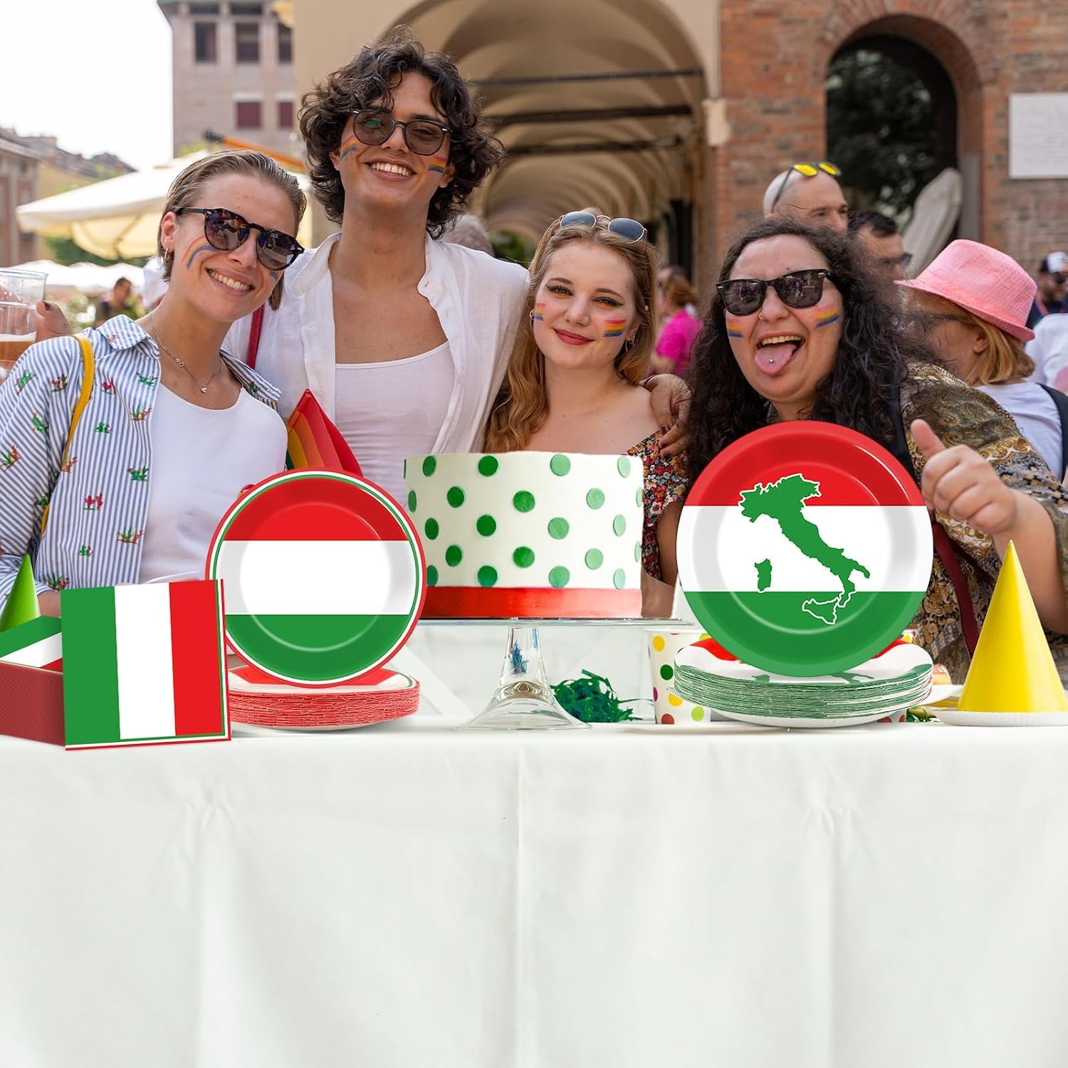 100 Pcs Italian Flag Plates and Napkins Party Supplies Italy Flag Disposable Paper Tableware Set Italian Red White and Green Party Decors Favors for Family Gathering Kitchen Dining Serves 25 Guests