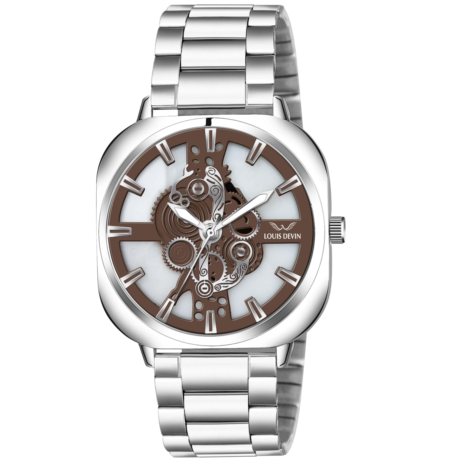 LOUIS DEVIN Stainless Steel Chain Analog Wrist Watch for Men (Brown) - Image 1