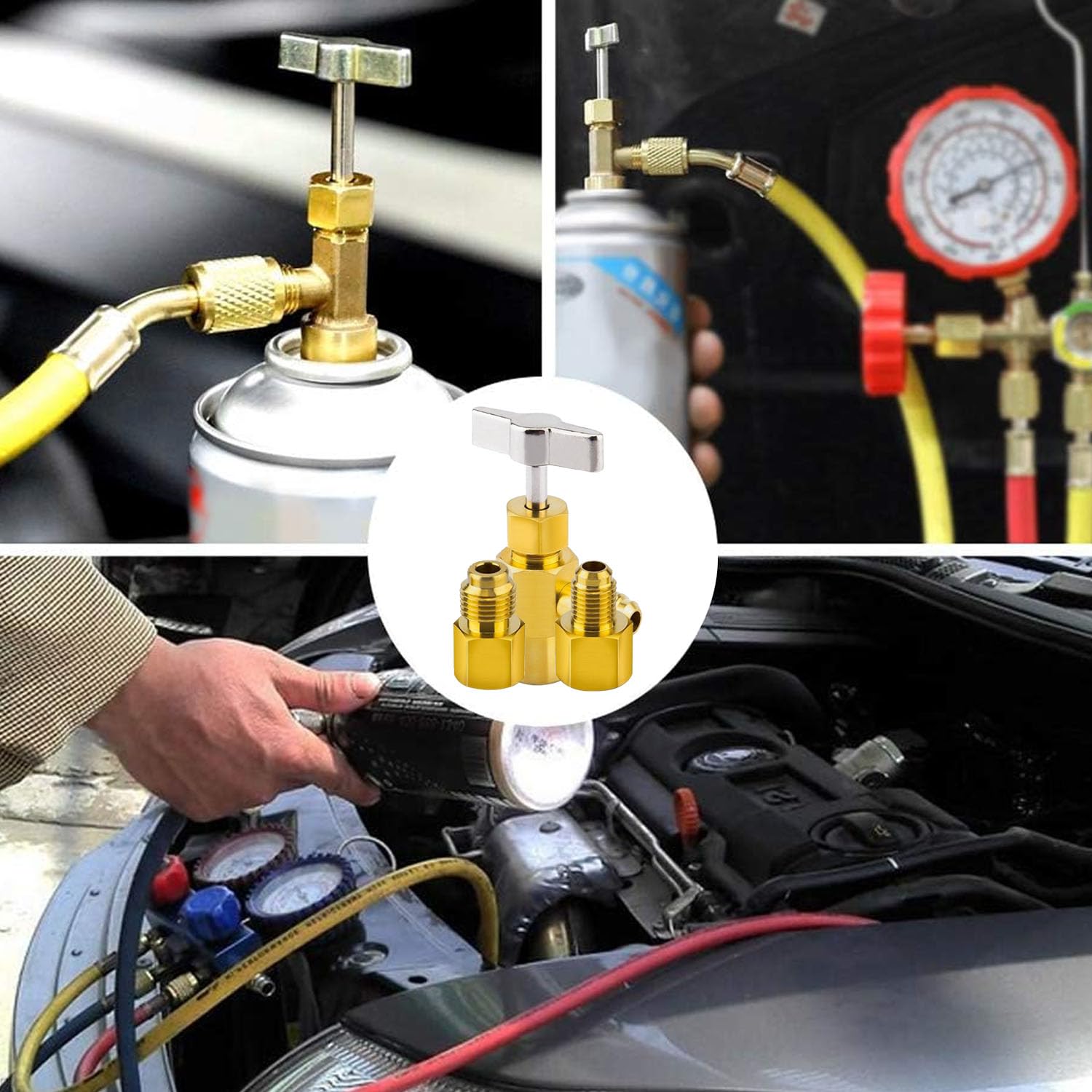 3 pezzi R134A refrigerante, con adattatori per serbatoio, adattatore, 1/2 Acme, rubinetto del frigorifero, per tubo di ricarica del frigorifero con valvola, per bottiglia di gas refrigerante