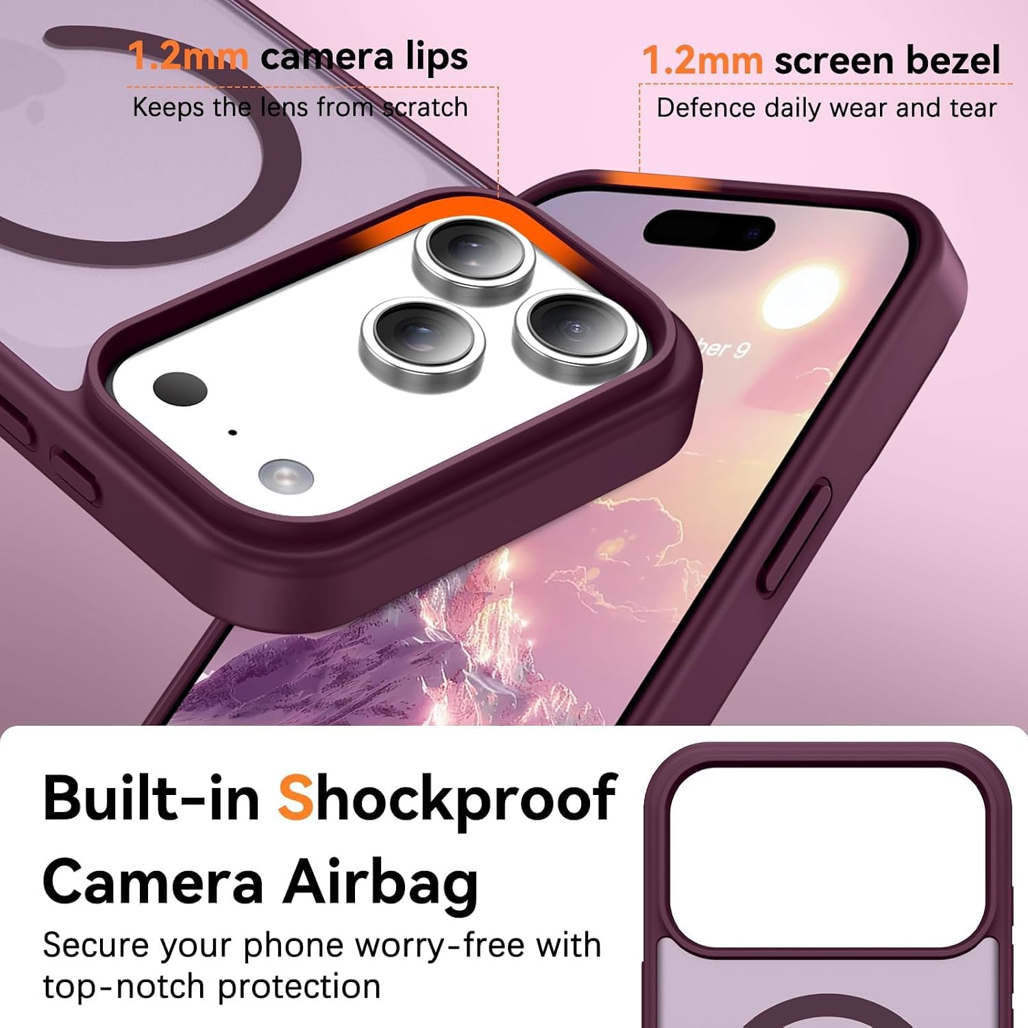 Elzzi Magnetic Magsafe for iPhone 18 Pro Max/iPhone 17 Pro Max Case (Compatible with MagSafe) Slim Translucent Matte Shockproof with Anti-Fingerprint Phone Case, Burgundy — Amazon image 6