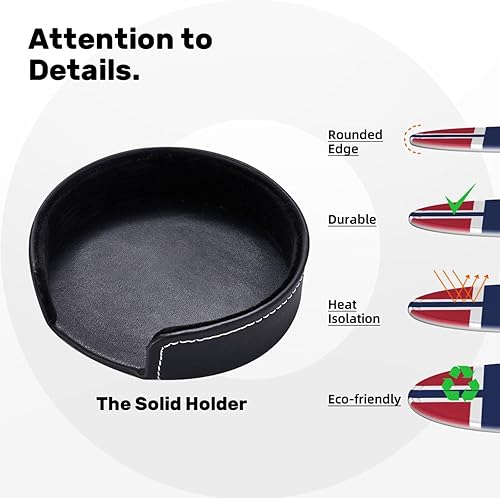Miniatura 5 de Juego de posavasos de cuero con diseño de bandera de Noruega, 6 posavasos de cuero con soporte para decoración del hogar y oficina