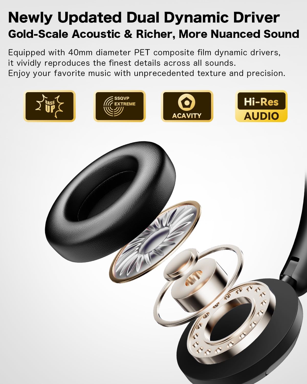 KIMHOST T30 Active Noise Cancelling Headphones, 120Hrs Playtime Bluetooth 5.3 Headphones, Multipoint, Deep Bass, Foldable, HiFi Stereo Wireless Over Ear Headphone for Travel, Office, Music, Game, Gym - Image 5