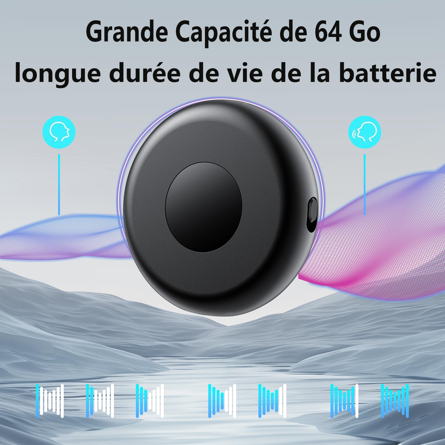 Enregistreur Vocal Espion, Rechargeable par USB, Mémoire 64 Go, Dictaphone Vocalet Activation, Dictaphone Enregistreur Vocal pour Cours, Réunions, Entretiens