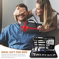 Vista 8 de Juego de 28 accesorios para parrilla de barbacoa de acero inoxidable, regalos para hombres, cumpleaños, día del padre, kit de herramientas
