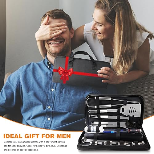 Miniatura 8 de Juego de 28 accesorios para parrilla de barbacoa de acero inoxidable, regalos para hombres, cumpleaños, día del padre, kit de herramientas de