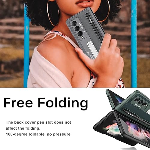 Miniatura 7 de Miimall Funda de piel compatible con Samsung Galaxy Z Fold 3 con bolsillo para S Pen, resistencia a los golpes, antiarañazos, función de atril