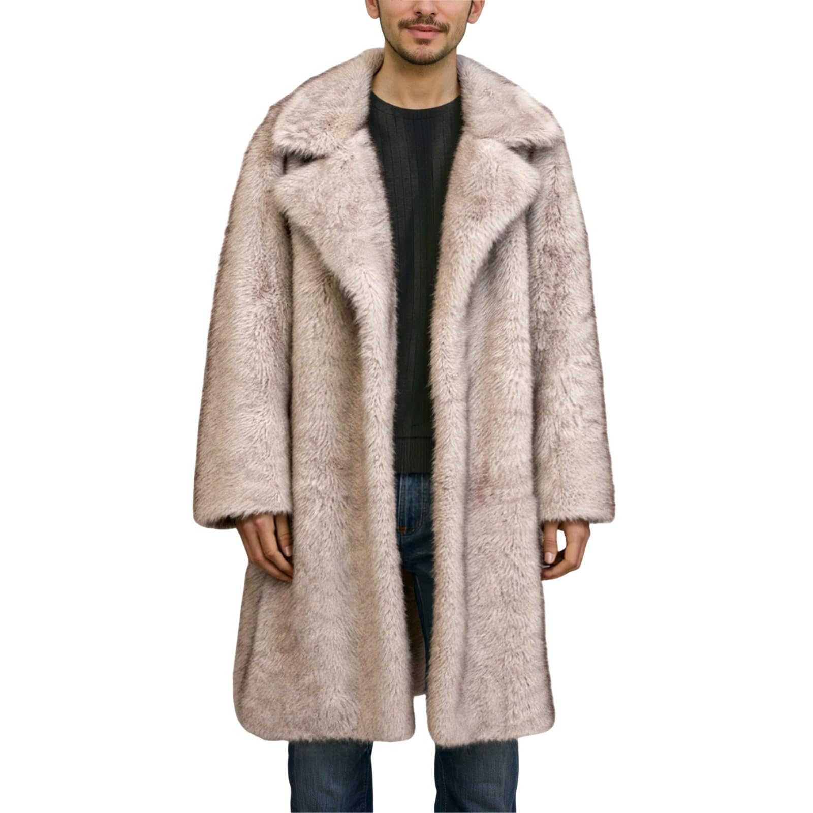 Generisch Cappotto di pelliccia da uomo lungo cappotto di pelliccia sintetica peluche giacca invernale caldo cappotto pelliccia giacca a maniche lunghe risvolto finta pelliccia giacca cardigan sciolto