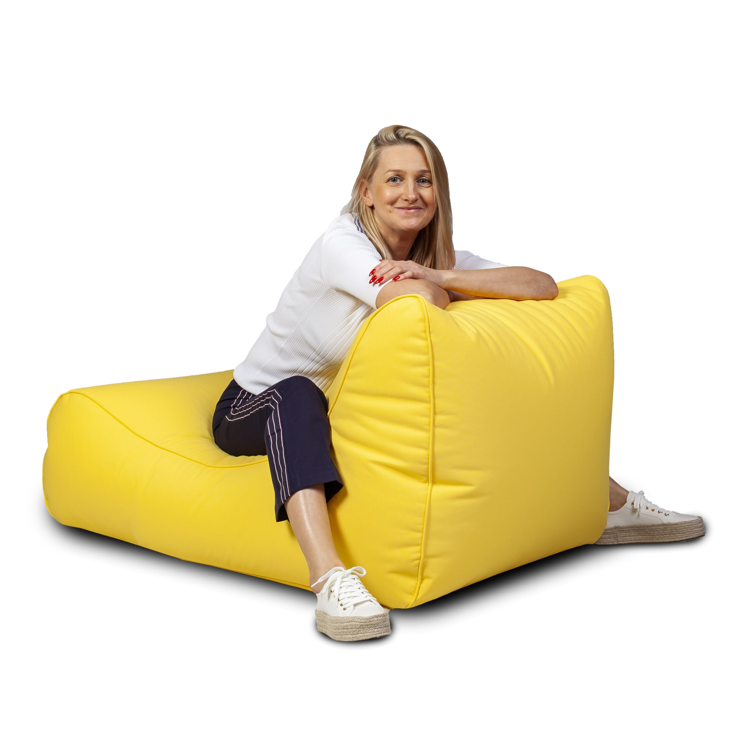 Ecopuf Master Polyester Pouf Canapé Outdoor – Chaise Longue Relax 115x65x60 Cm Crème, Avec Pochette Et Poignée