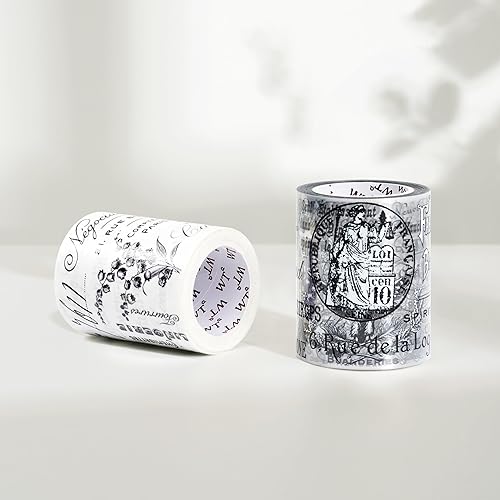 Miniatura 6 de WT Lettres d'Antan - Cinta ancha de PET, rollo individual, diseños originales, notas de palabras decorativas, adhesivo transparente transparente,