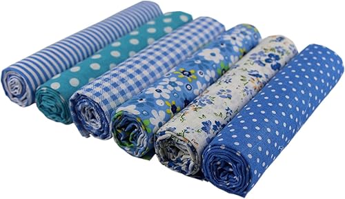 Miniatura 5 de UOOOM 6pcs 19.7x19.7 in Patchwork algodón tela DIY costura hecho a mano acolchado tela diferentes diseños (Tone-Blue)