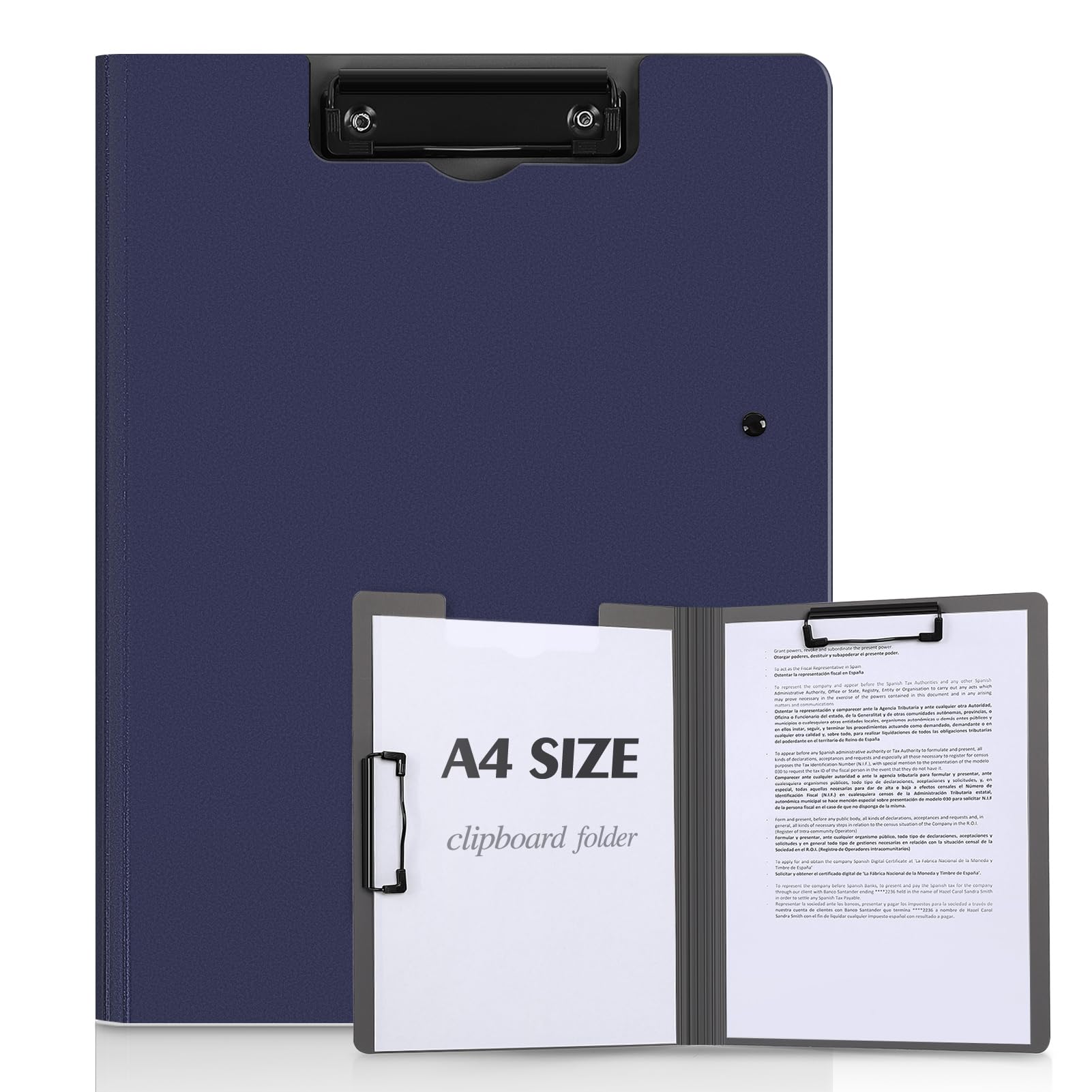 KONVINIT Clipboard A4 with Cover Foldover Clip Board with Double Clips Plastic Folding Clip Board Folder for School,Office,Home Document Organiser