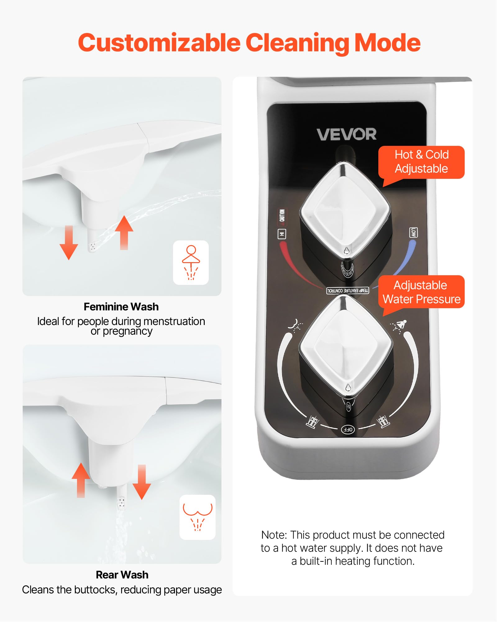 VEVOR Bidet Attachment for Toilet Hot Cold Non-Electric Water Sprayer - Dual Retractable Nozzles Adjustable Water Pressure 0 — view 2