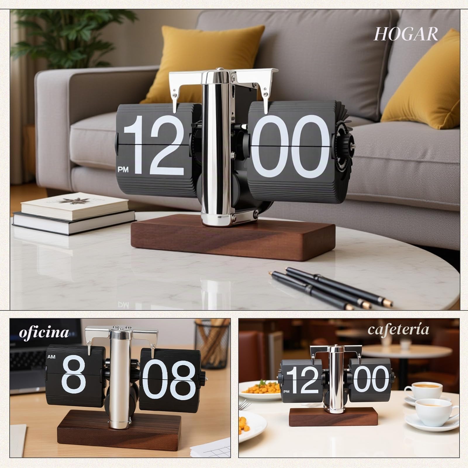 Gugxiom Reloj Digital abatible Retro automático Que Funciona con Pilas, Ideal para Decorar el hogar, la Oficina o Cualquier Estancia. (Negro Acero Inoxidable)