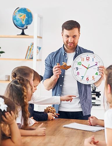 Miniatura 7 de Reloj de pared silencioso para niños, sin tictac, funciona con pilas, ideal para enseñar tiempo y decoración elegante en cualquier habitación, 12