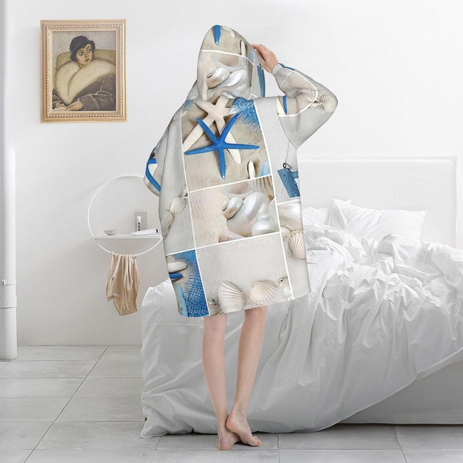 Starfish And Lighthouseprint Oversized Hoodie Blanket, Super Soft Warm Comfortable Hoodie, Wearable Blanket Adult