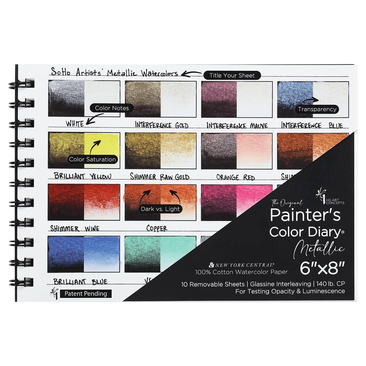 Carnet d'échantillons aquarelle métallique HG Art Concepts avec papier aquarelle supérieur