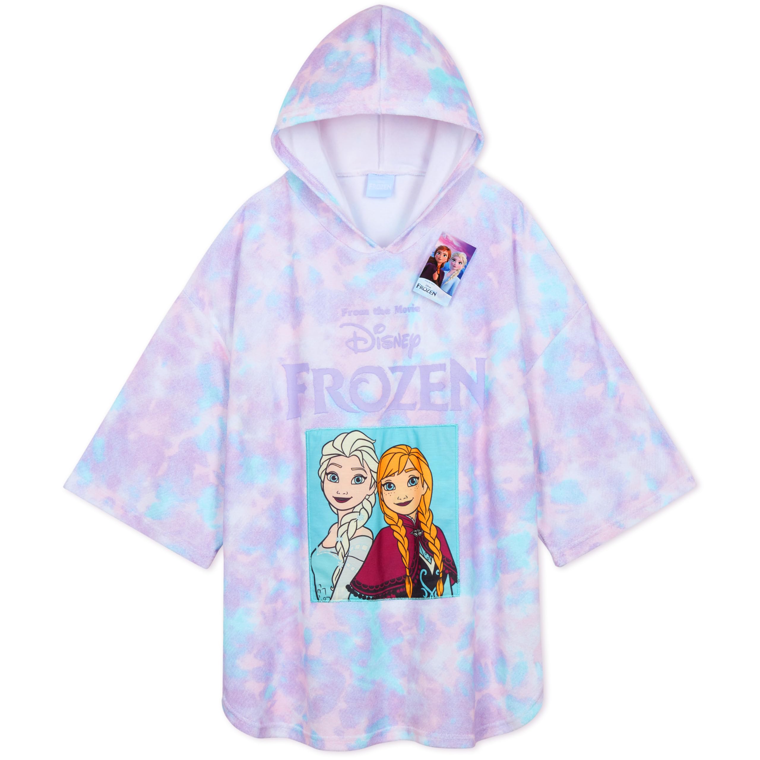 Disney Stitch Bath Towel with Hood for Kids & Teenagers Absorbent Changing Robe Poncho Towel for Swimming Bath Shower Beach Towel Holiday Essentials (Purple/Blue Frozen