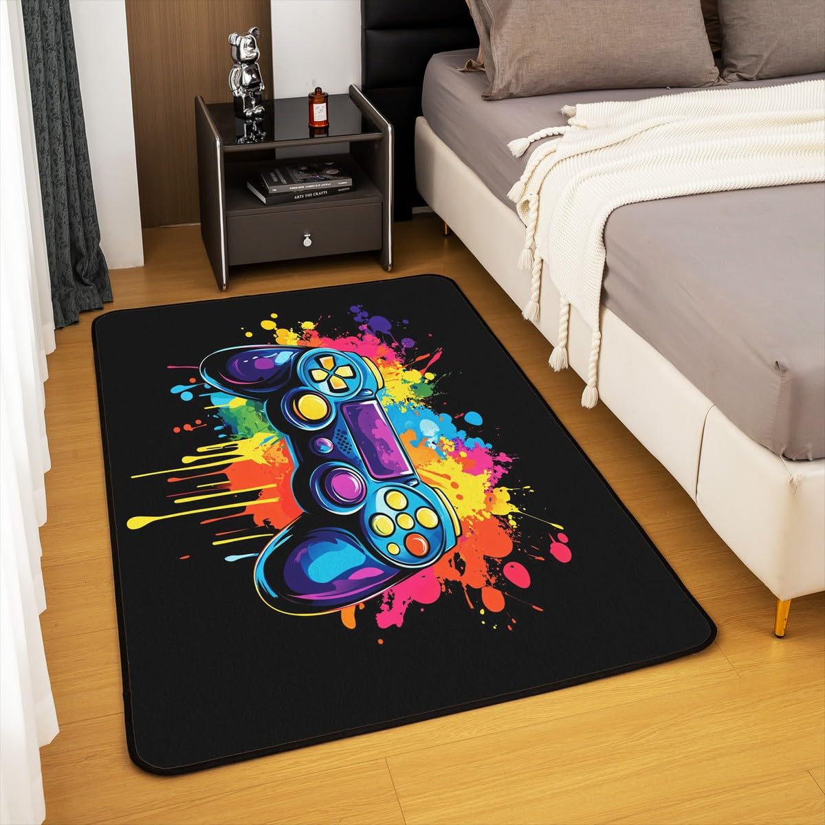 Loussiesd Dywan do salonu dla graczy, 100 x 150 cm, dywan akcentujący dla chłopców, dziewcząt, nastolatek, nowoczesny kontroler konsoli do gier, mata do wnętrz, joystick, kolor