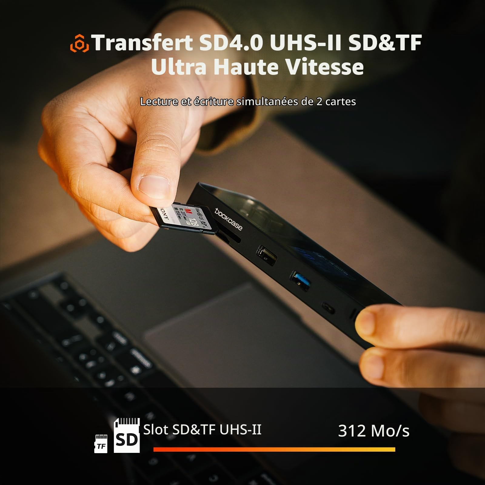 Dockcase Smart USB/C Hub Explorer 10-en-1 - Double Écrans 4K@60Hz, PD 3.0 100W, Ethernet, 4 USB Haute Vitesse, UHS-II TF/SD pour MacBook, Dell, XPS - Noir