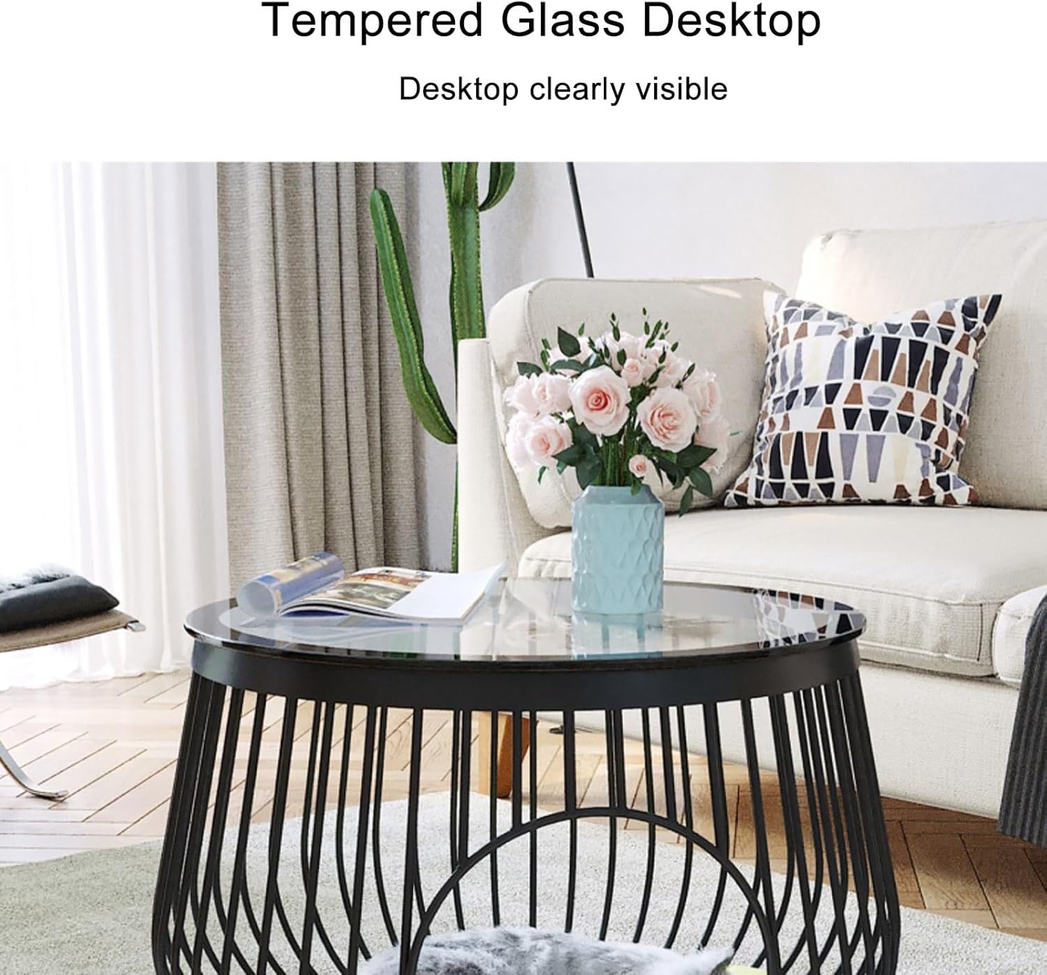 review Round Coffee Table, Cat House End Table, Nightstand Pet Side Table with Cat-Sized Hole, Cocktail Table with Metal Frame, for Living Room, Bedroom, Apartment, Storage Pet Cabinet (Color : Black)