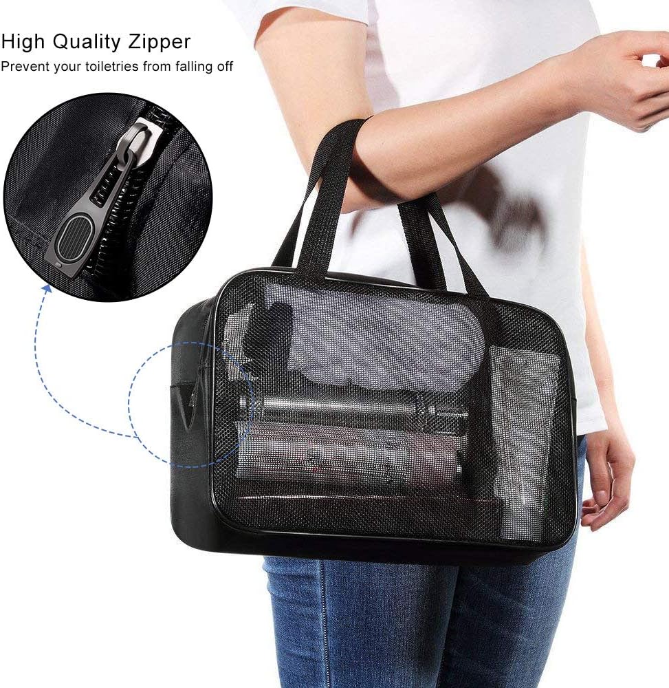 MUIFA Shower Caddy Bag Organizer Portable Mesh Shower Tote Caddy for Bathroom College Dorm Camp Gym Camping Toiletry Bath for Kids Men Women guys - Quick Dry (Black)