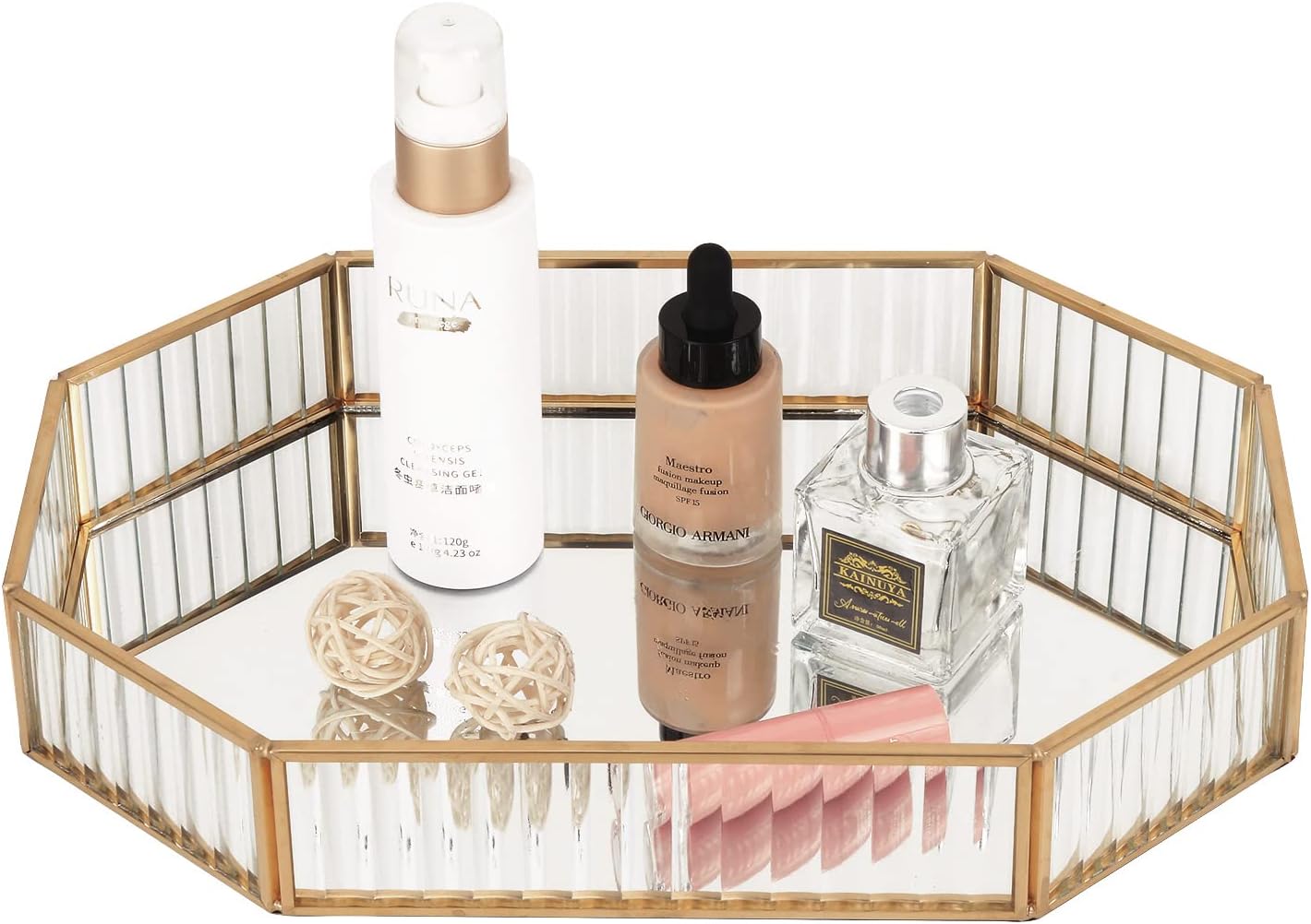 K COOL Metal Decorative Tray Mirror, Gold Mirror Tray Perfume Tray Mirror Vanity Tray Dresser Tray Jewelry Glass Perfume Organizer Makeup Tray Cosmetic Tray Storage Tray for Vanity Dresser Bathroom(L)