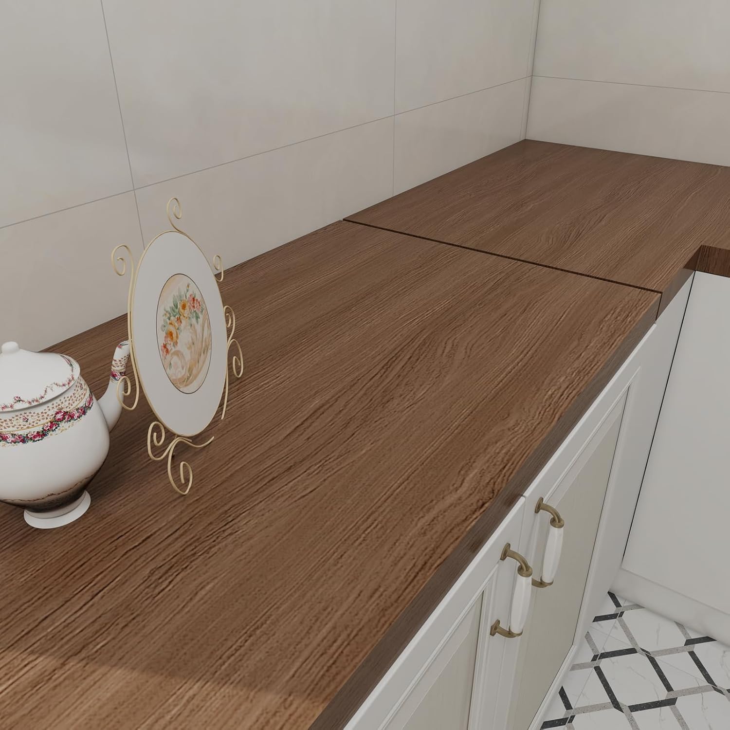 Amiya Wood Contact Paper Peel and Stick Countertop Self Adhesive Wood Grain Removable Wallpaper Wooden Waterproof Vinyl Roll for Kitchen Table Cabinet Desk Furniture Renovation23.6 x118 Brown