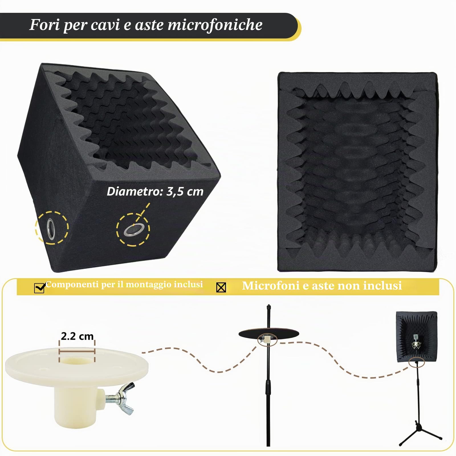 BXI Cabina vocale portatile, grande scudo isolante pieghevole per microfono, registrazione musicale, scatola fonoassorbente per l'eco, per scrivania e supporto, filtro riflettente con schiuma acustica