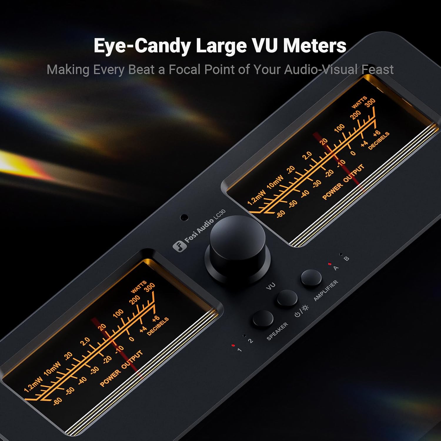 Fosi Audio LC30 VU Meter Amplifier Speaker Selector Switch Box Audio Visualizer 2 In 2 Out Vintage Switcher for High Power Stereo Class A, B, AB, D, Tube Amps Home Audio Component Remote Control-Black