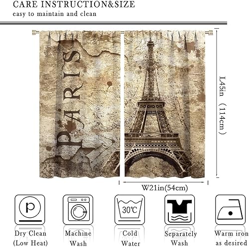 Miniatura 2 de Cortinas de la Torre Eiffel con letras de París y famosos monumentos en la pared desgastada para dormitorio, sala de estar, cortinas decorativas, 2