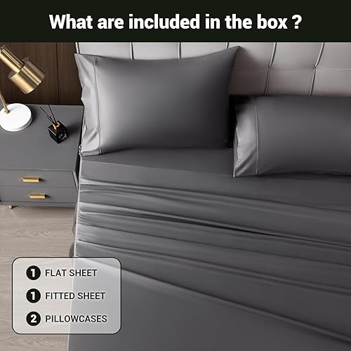 Miniatura 7 de Shilucheng - Juego de sábanas de bambú transpirable de 1800 hilos, súper sedosas, con 16 pulgadas de profundidad, 4 piezas (California King, gris