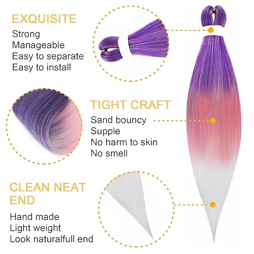 Miniatura 4 de Extensiones de cabello trenzado preestiradas para mujer, trenzas de caja, suave, sintético, sin nudos, textura Yaki, ajuste de agua caliente, color